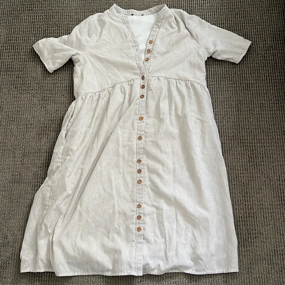 Vintage Cottage Core empire waist button down linen dress size M